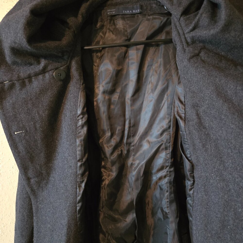 One of a kind find!  Double Breasted Dark Grey Wool Blend Pea Coat - Picture 6 of 6